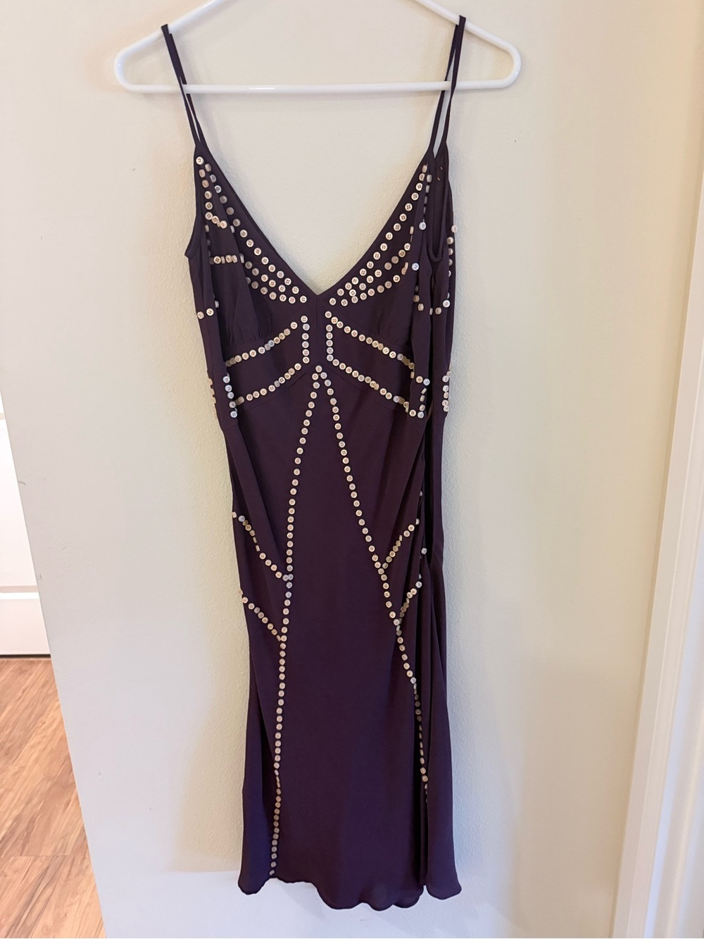 Mango Plum Slip Dress with Metallic Stud Accents